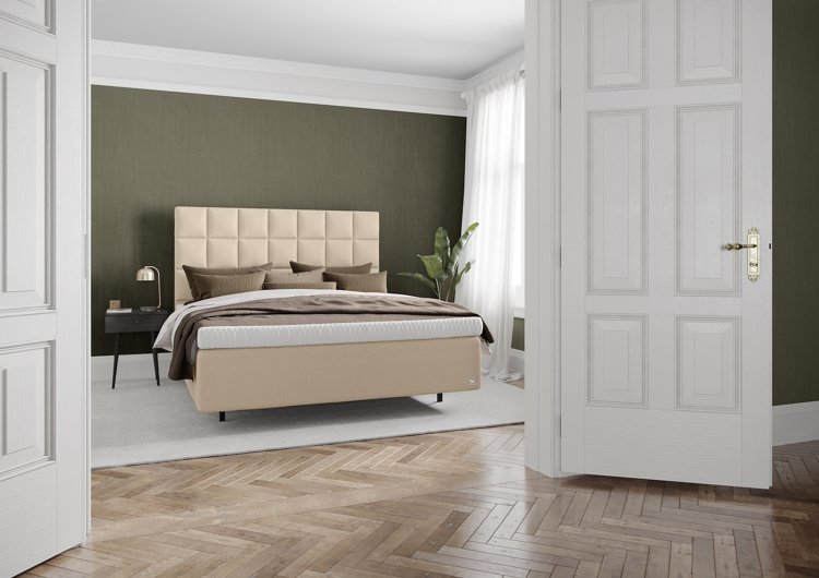 Zoe kontinentalseng Tekstil Dream Sand, Integrert overmadrass og Floating Legs