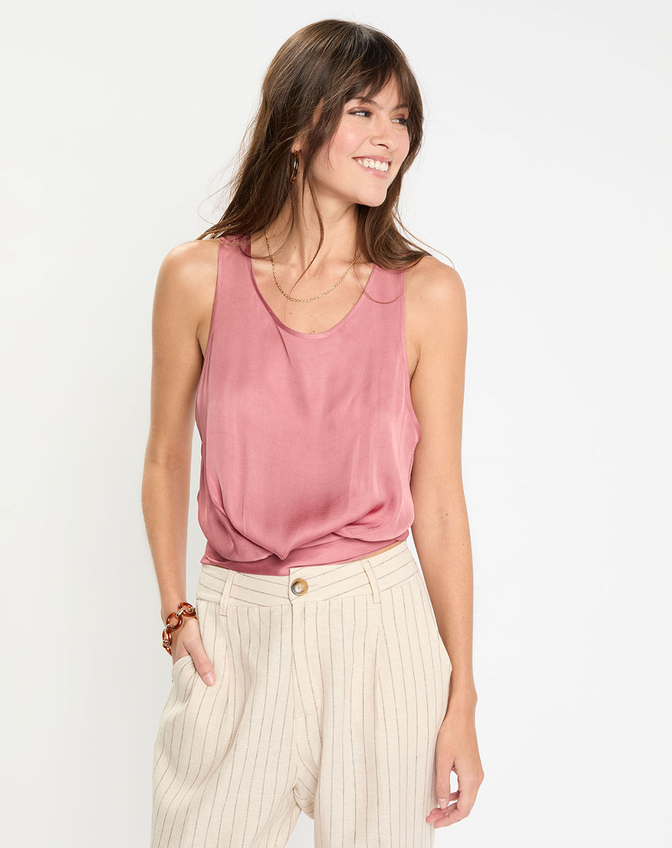 Lauren Vidal Top satiné Soon rose