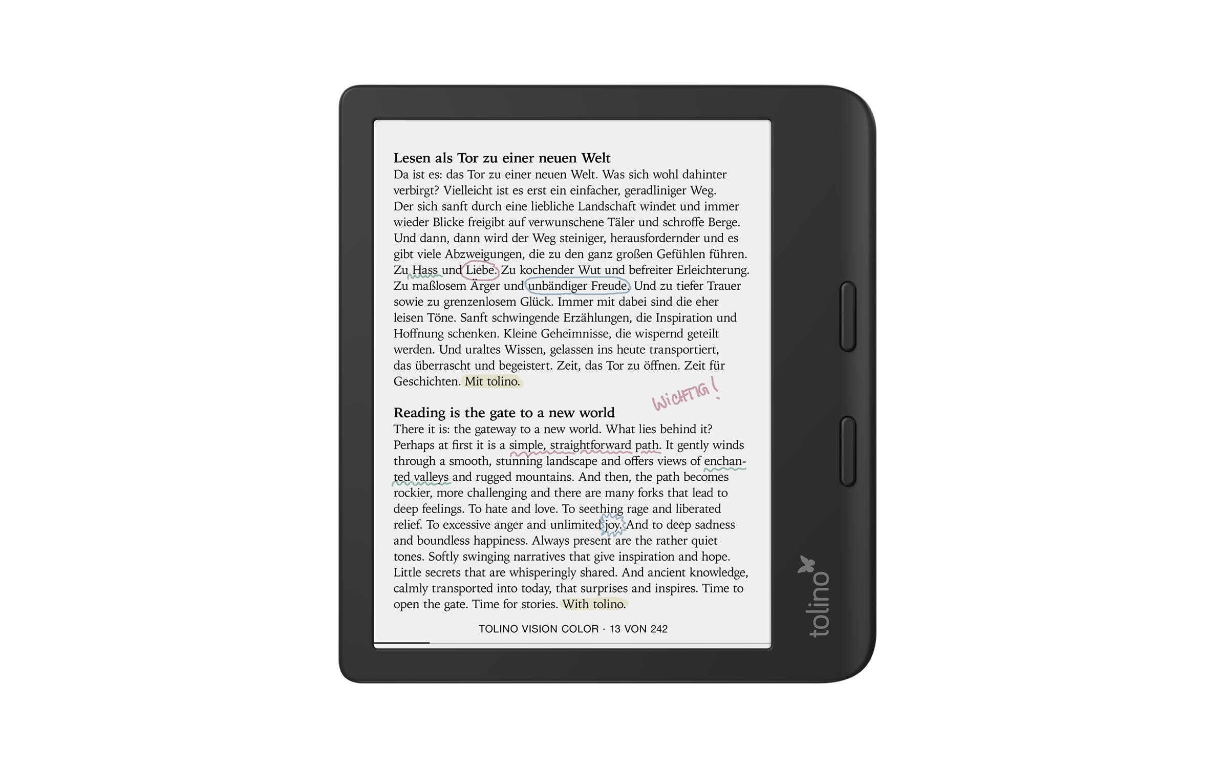 E-Book Reader Tolino vision color<br>7-Zoll-E-Book-Reader mit integrierter Beleuchtung mit smartLight