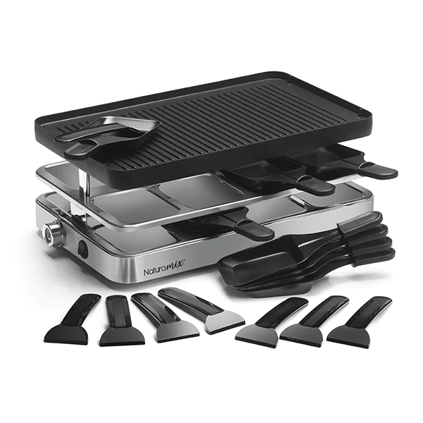 Appareil raclette-gril et crêpes électrique 8 poêlons 1200 W Naturamix