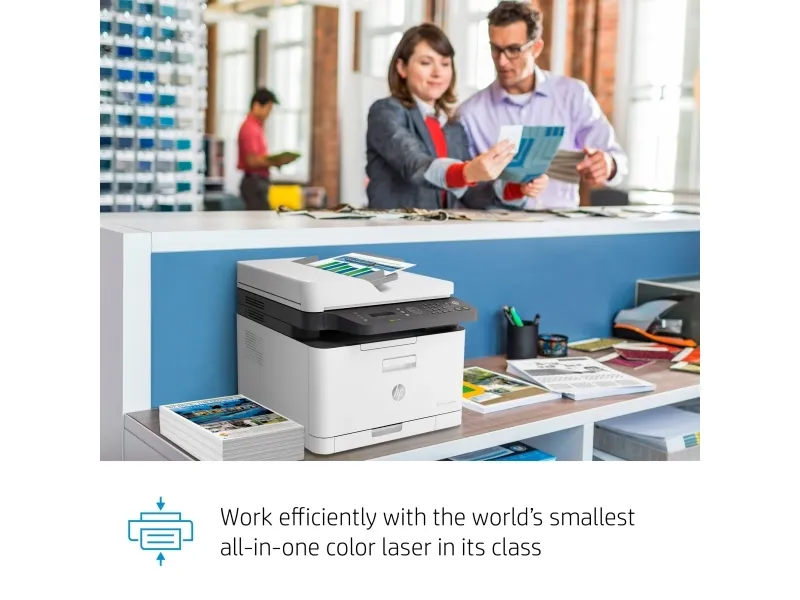HP Color Laser MFP 179fnw - Multifunktionsprinter - farve - laser - A4 (210 x 297 mm) (original) - A4/Letter (medie) - op til 14 spm (kopiering) - op til 18 spm (udskriver) - 150 ark - 33.6 Kbps - USB 2.0, LAN, Wi-Fi(n)