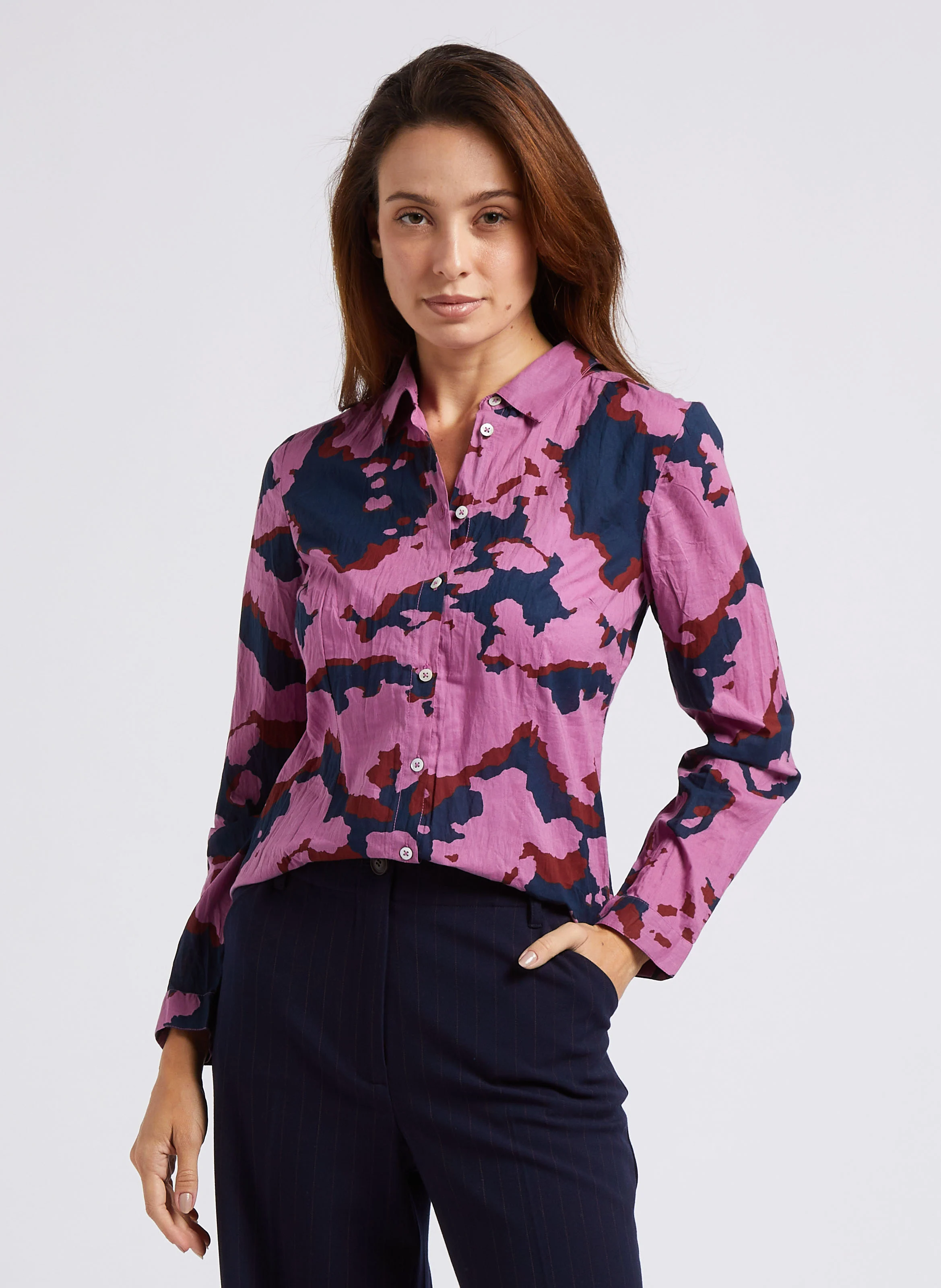 Chemise col classique imprimée en coton | Violet
