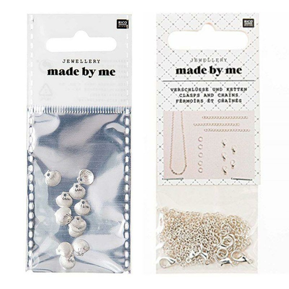 12 mini perles coquillages + fermoirs épais et chaînes argentés