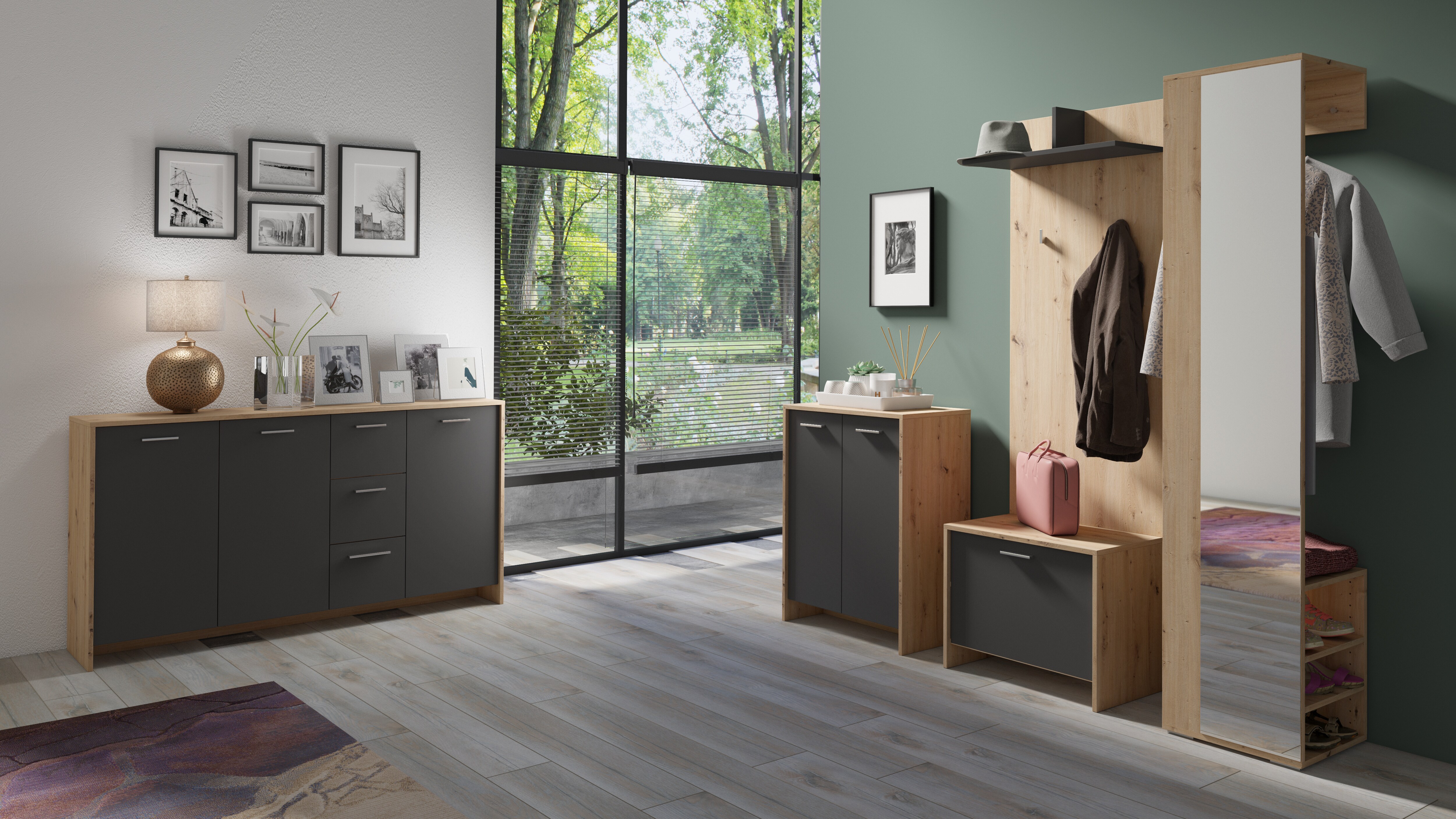 byLIVING Schuhschrank BEN, Breite 63 cm, Artisan Eiche (Eiche-Optik)/anthrazit