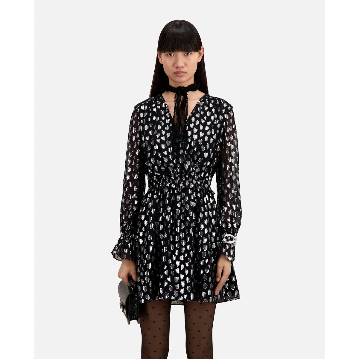 THE KOOPLES<br>Vestido curto com mangas compridas, decote em V e estampa de corações