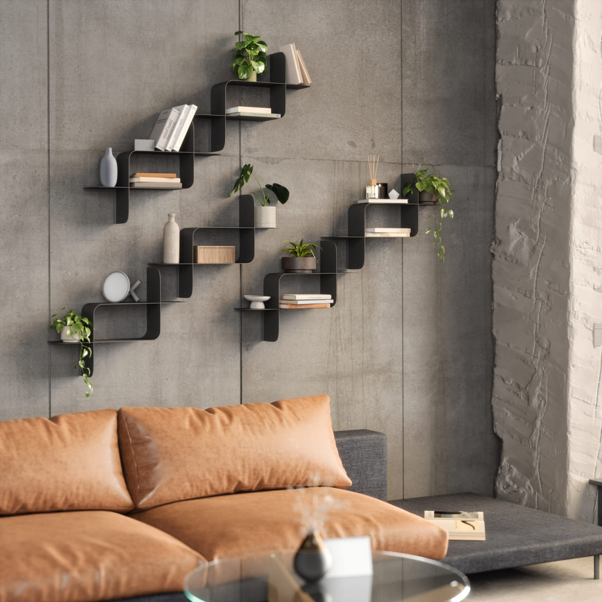 Wandplank Montage metaal zwart - set van 2