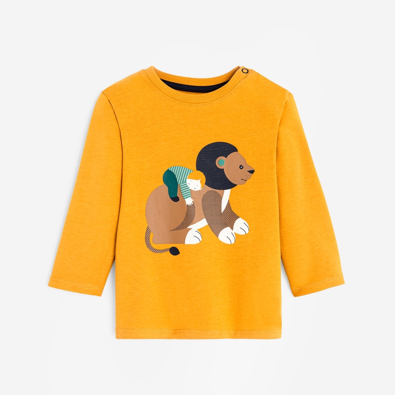 T-shirt lion câlin jaune bébé garçon