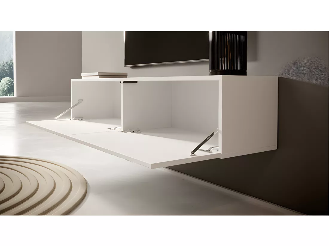 Meuble TV 140 cm blanc avec façade fraisée - VELDIO