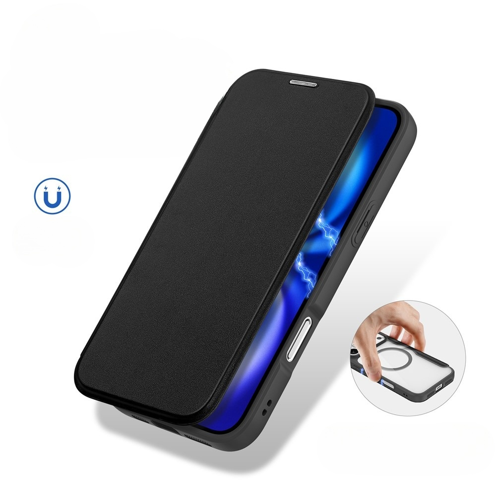 iPhone 17 Pro MagSafe Hybrid Leder Tasche   Kunststoff Rückseite (RFID Schutz) - Schwarz / Transparent