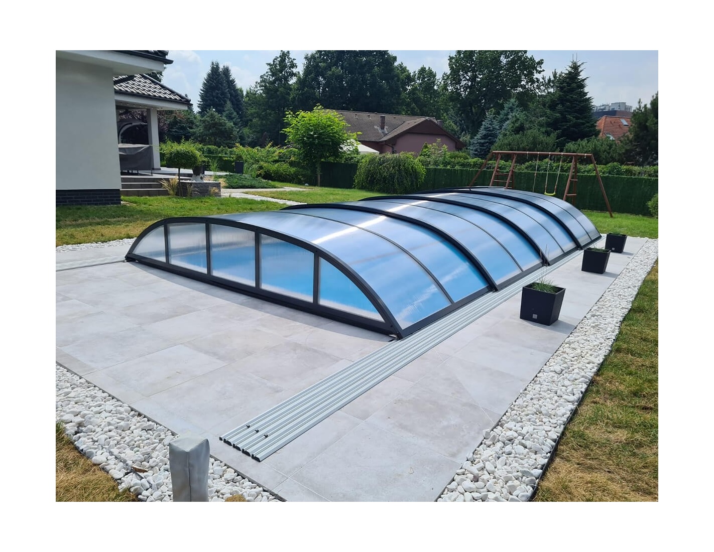 Abri de piscine horizon - 8,61x4,20 m - polycarbonate alvéolaire 8 mm - couleur ral7016 graphite