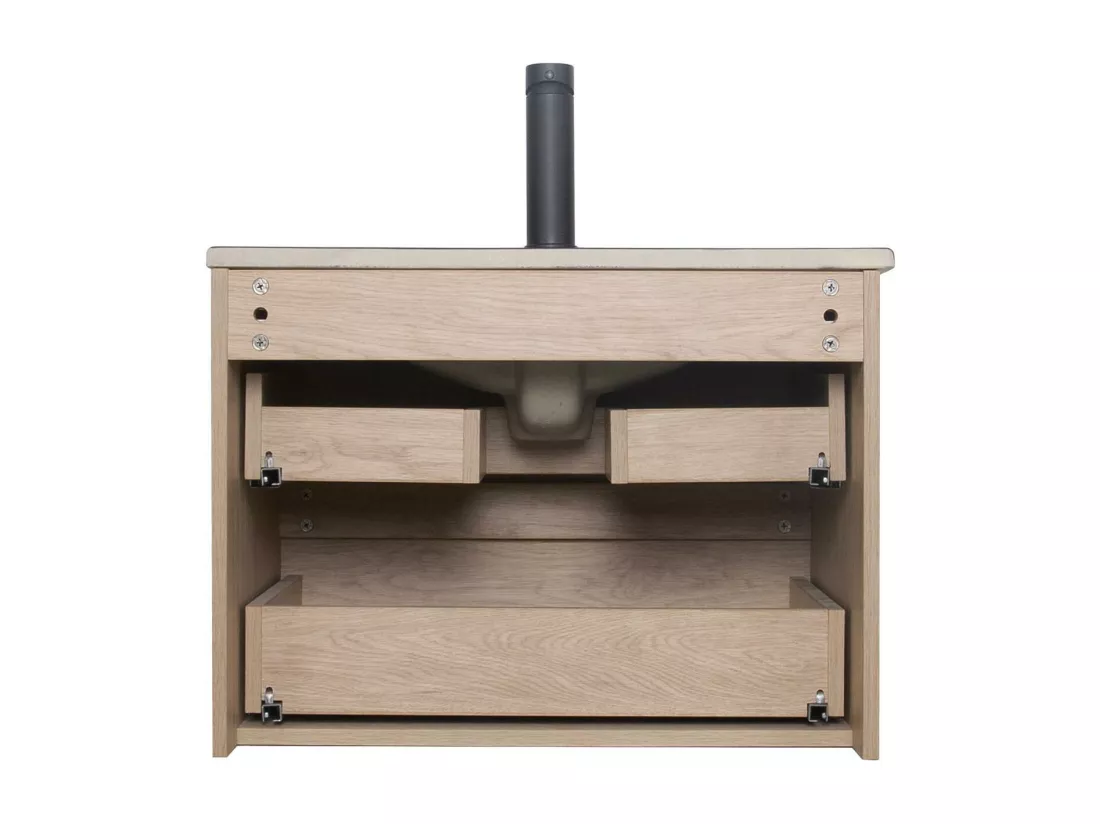 Meuble simple vasque décor chêne 60cm + vasque noire