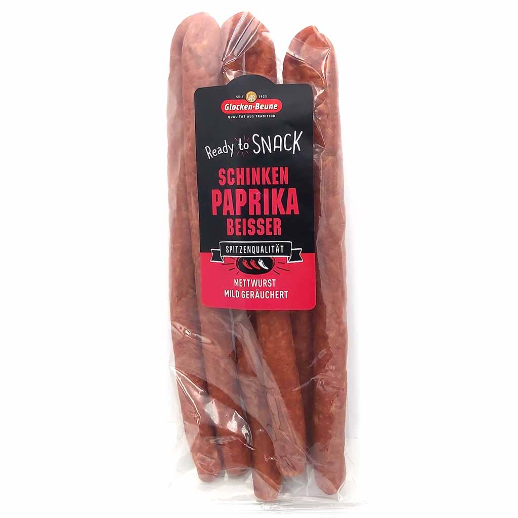 Glocken-Beune Schinken-Paprika Beisser Mettwurst mild geräuchert 300g MHD:30.12.24