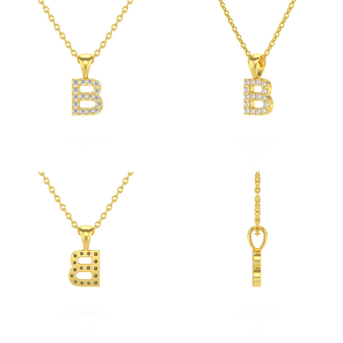 Collier Pendentif ADEN Lettre B Or 750 Jaune Diamant Chaine Or 750 incluse 0.72grs