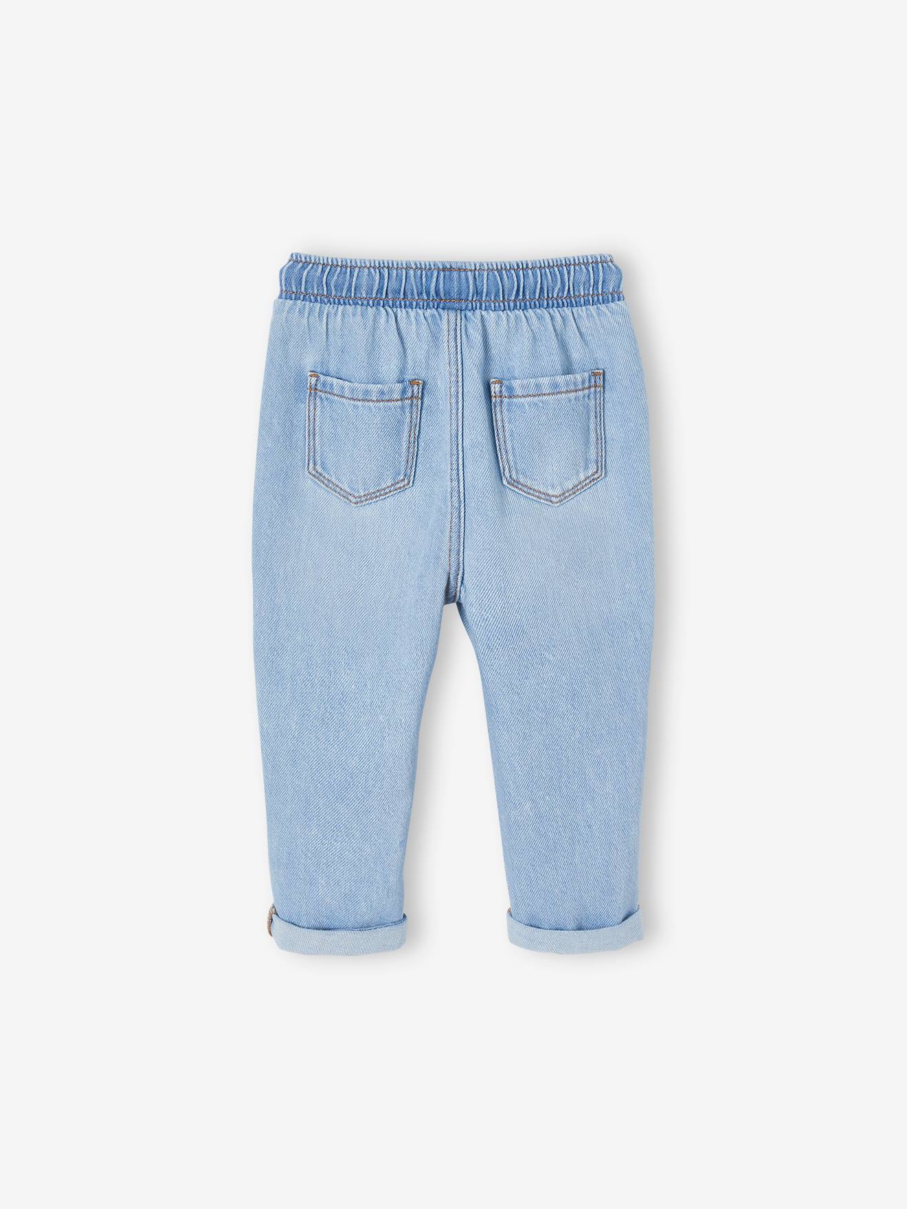 Calça jeans infantil com cós elástico, jeans natural.