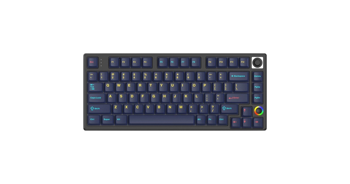 HelloGanssHS75T GC17, toetsenbord  (Zwart/donkerblauw, US lay-out, Gateron Yellow, 75%, RGB leds, PBT Doubleshot keycaps, hot swap, 2,4 GHz / Bluetooth / USB-C)