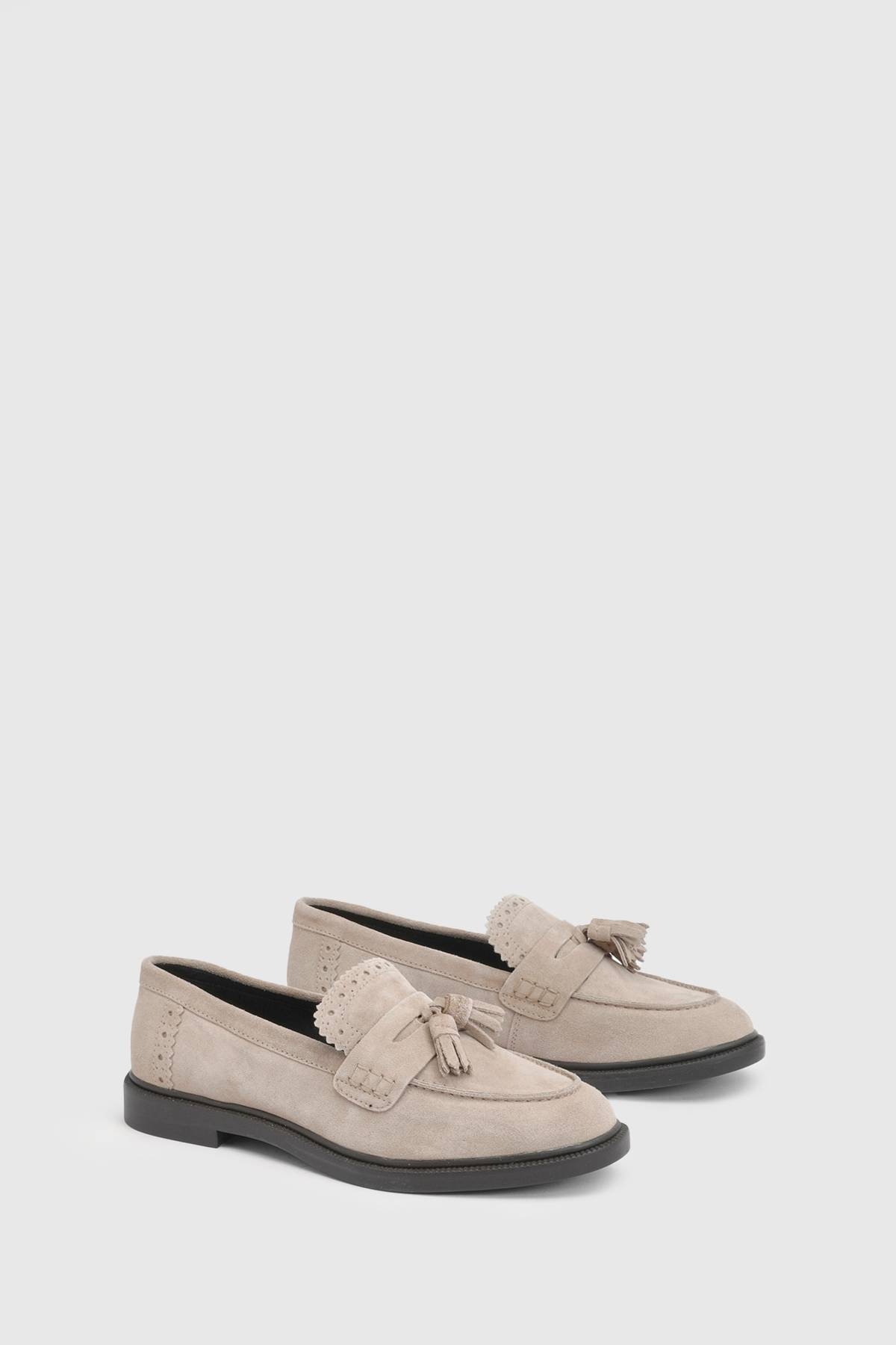 Oasis Mocassins à Pompons Bunny en Daim avec Détails Richelieu