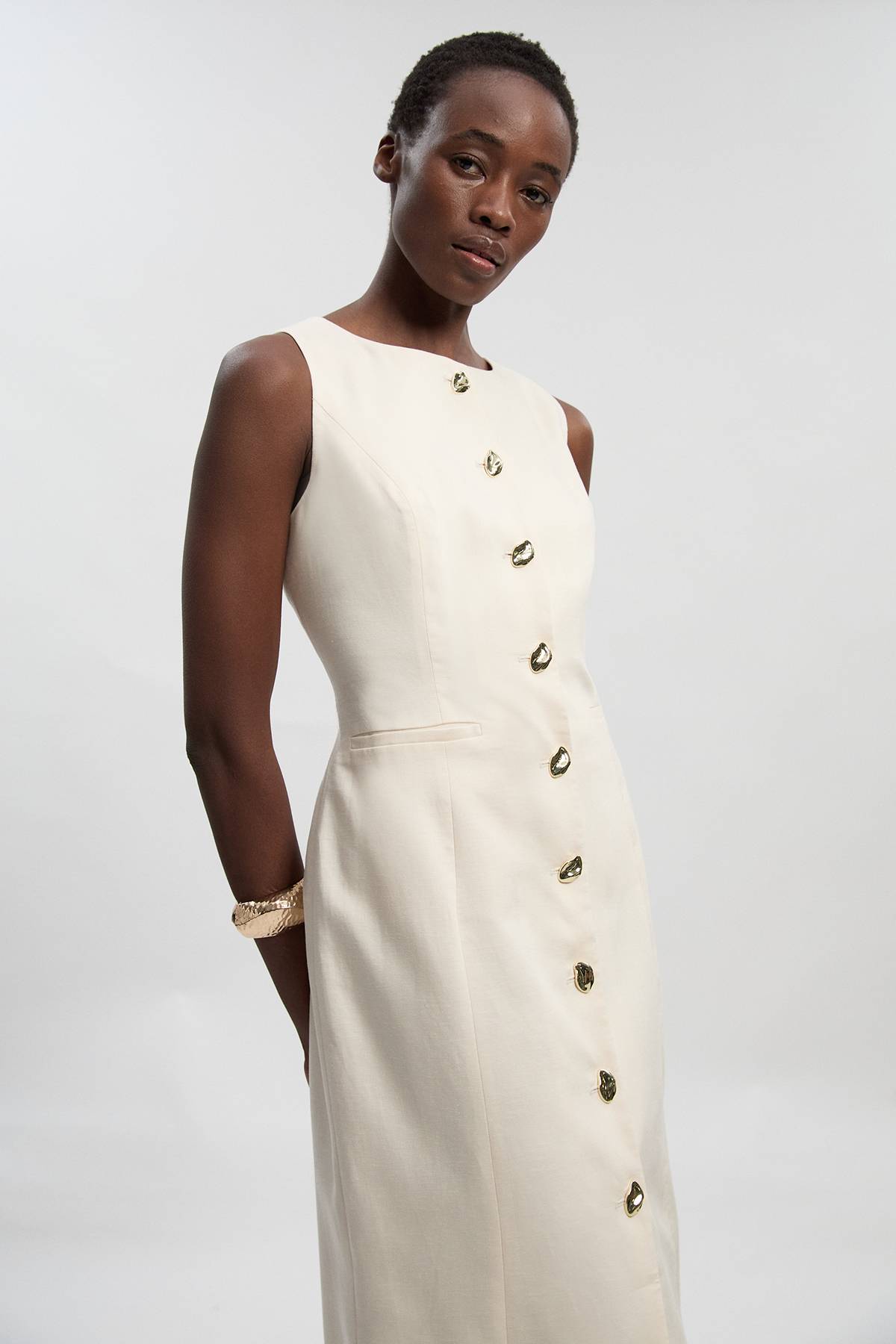 KarenMillen Robe Crayon Midi Cintrée En Lin Avec Boutonnage Devant