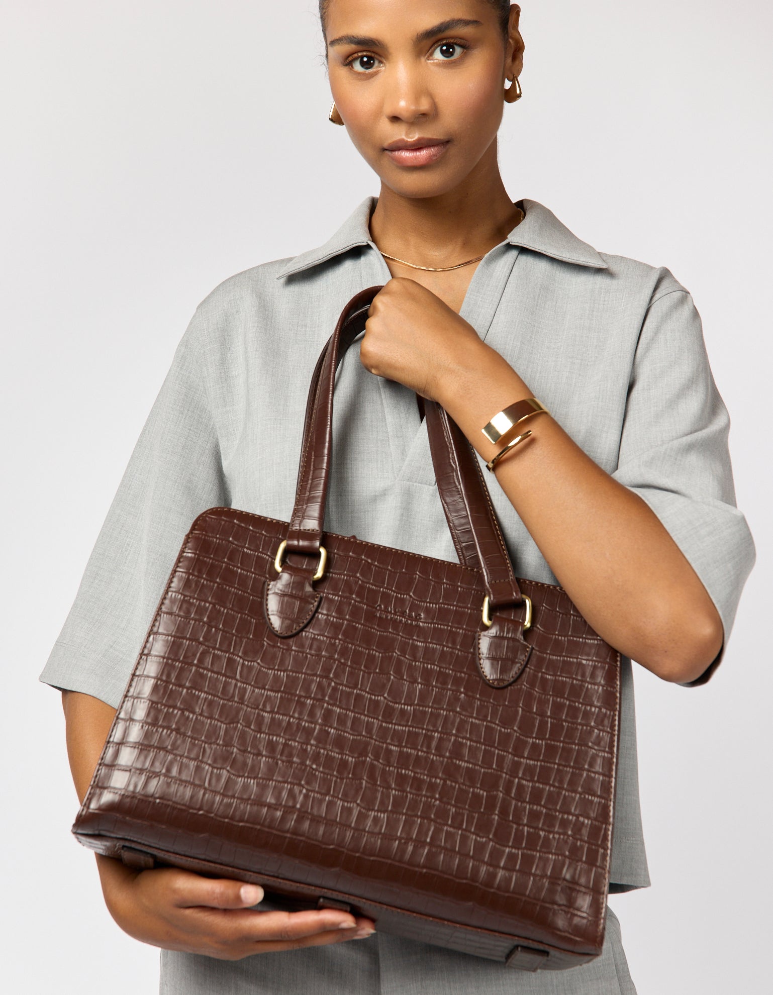Blair - Chocolate Croco Print Leather