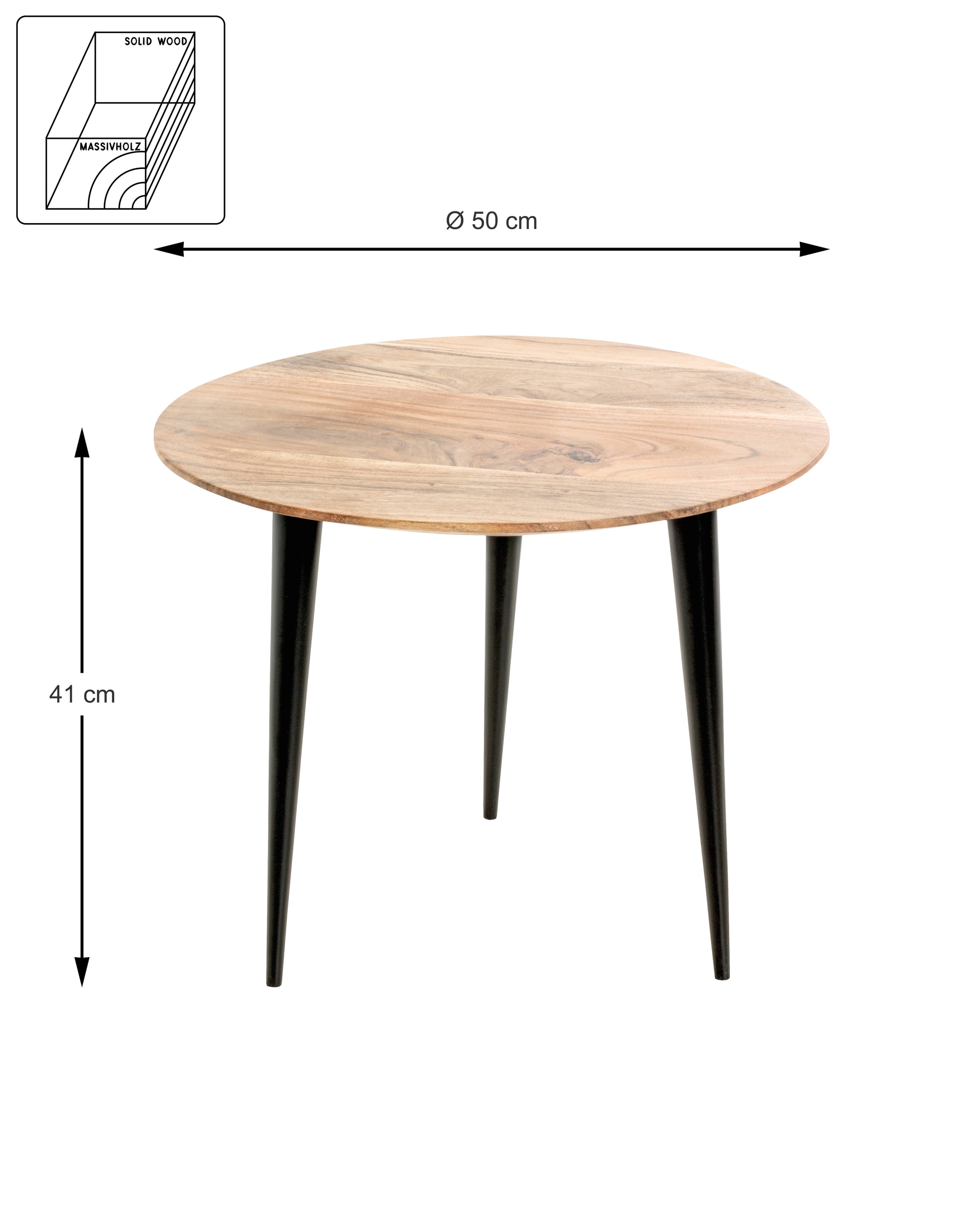 Beistelltisch ø 50 cm Akazie massiv/schwarz