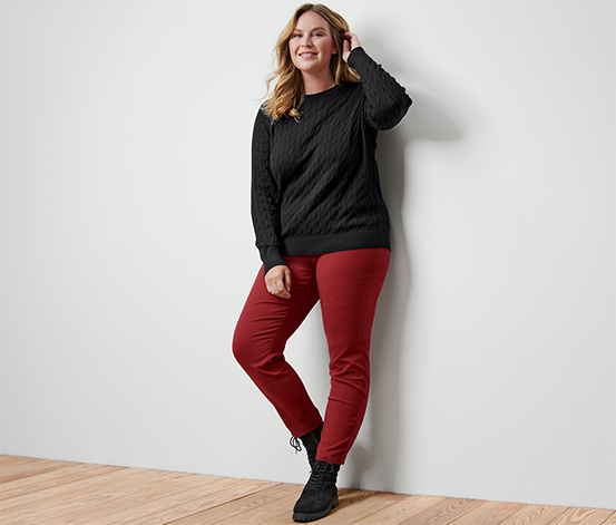 Zopfstrickpullover, schwarz