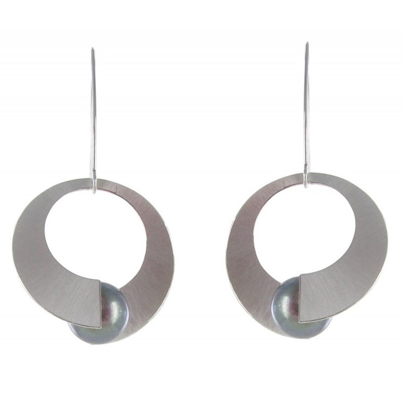 Boucles d'Oreilles Argent Rhodié Spirale et Perle de Culture 11mm - Classics