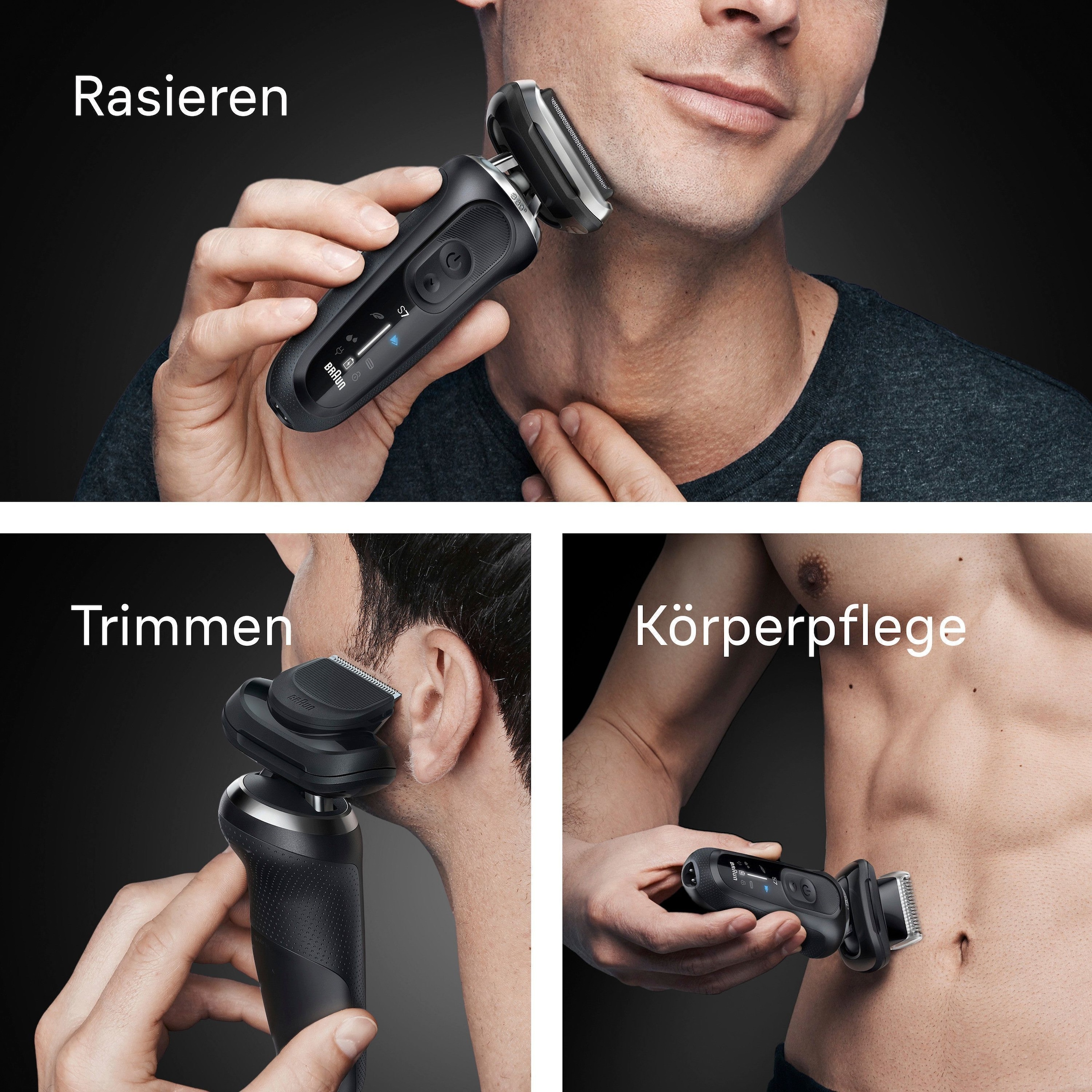 Braun Elektrorasierer »Series 7 72-N1620s« 2 Stk. Aufsätze Bis zu 60 Min Akku, +2 Aufsätze, 100% wasserdicht, Made in Germany