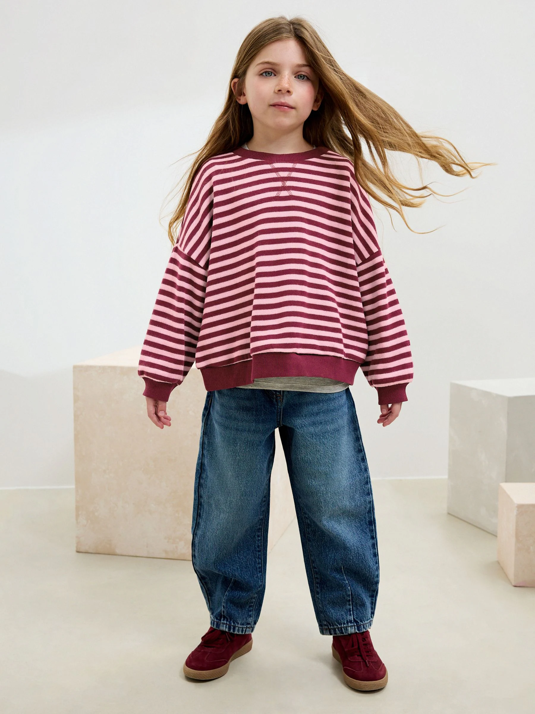 Roze/donkerrood - Oversized behaaglijke ribbelsweatshirt (3 - 16 jr)