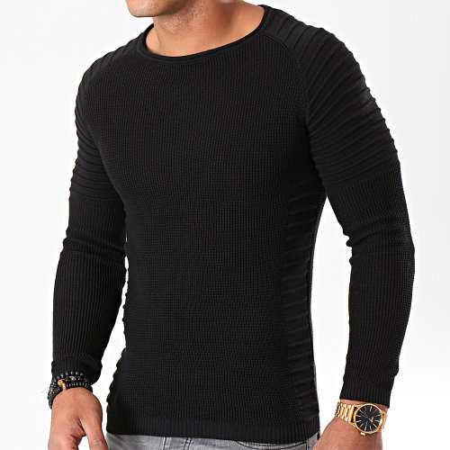 Pull Avec Empiecement Uni JUM-09 Noir