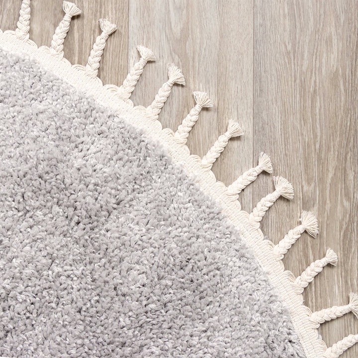 Rond hoogpolig vloerkleed - Lofty Fringe LichtGrijs