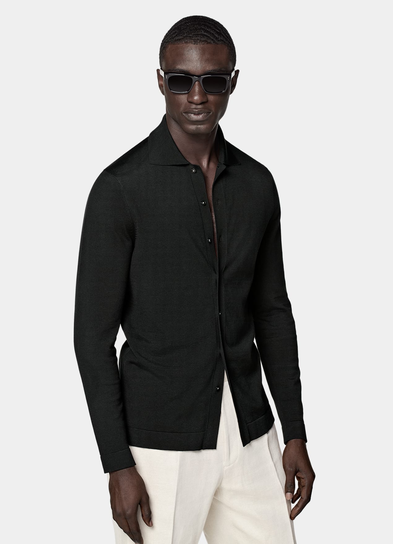 Cardigan col polo à manches longues noir
