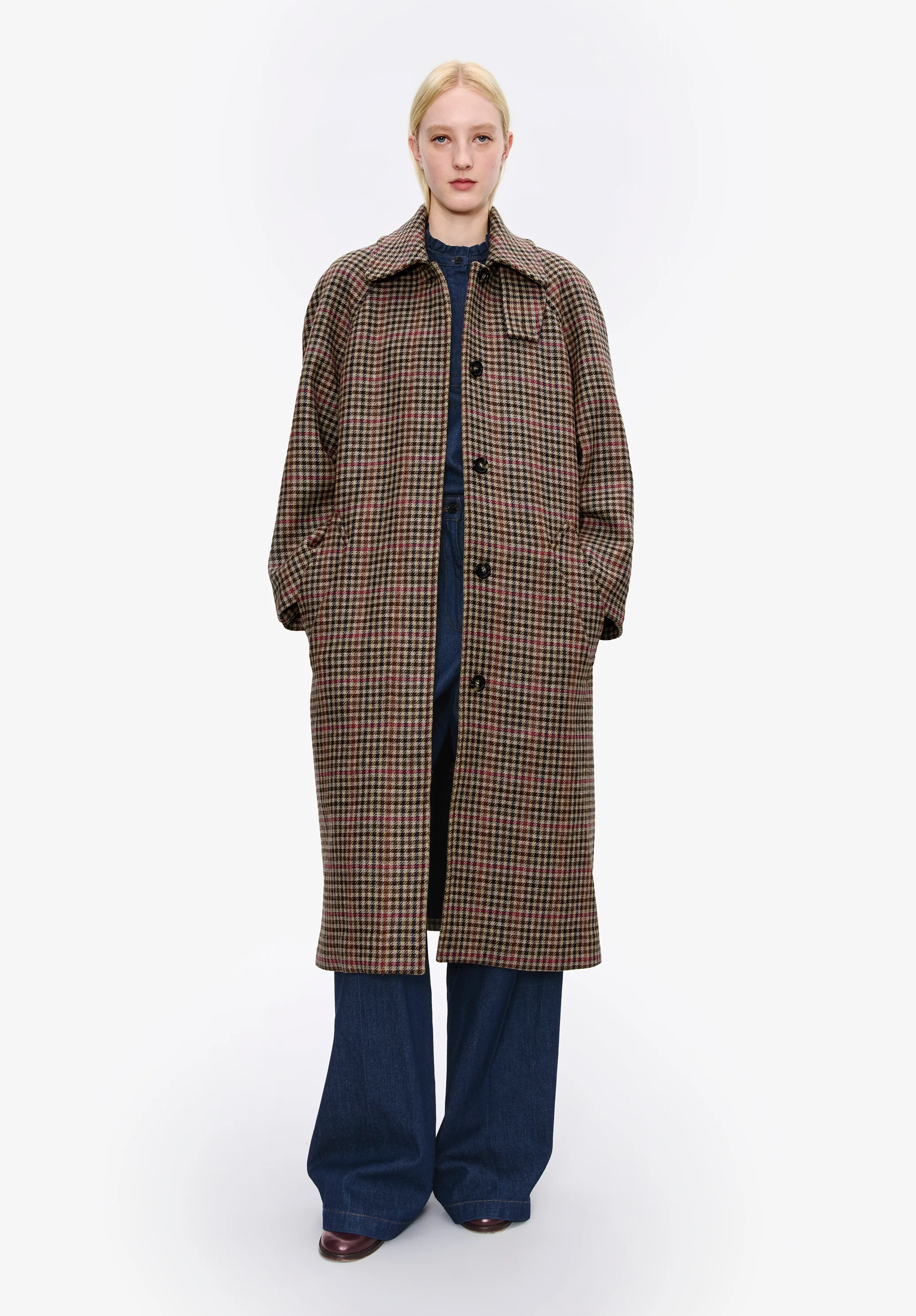 Manteau oversize manches raglan à carreaux - Marron glace