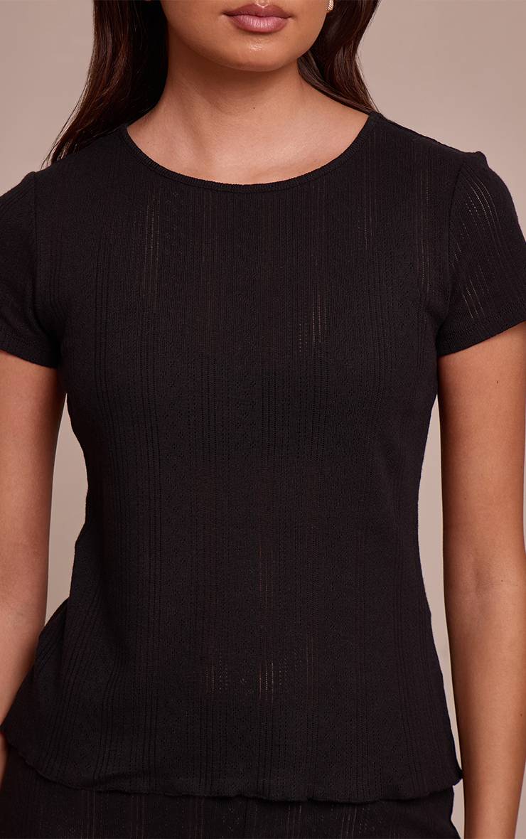 Noir T-shirt Ajusté Long En Pointelle