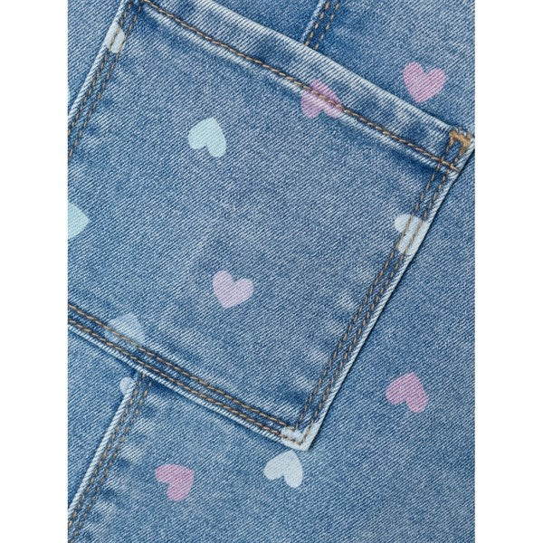 Køb Name it Medium Blue Denim Hearts Rosa Denim Kjole