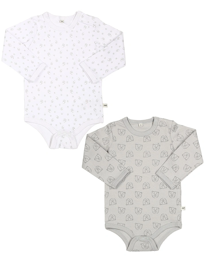 Langarmbody KLEINER BÄR 4-er Pack in weiß/grau