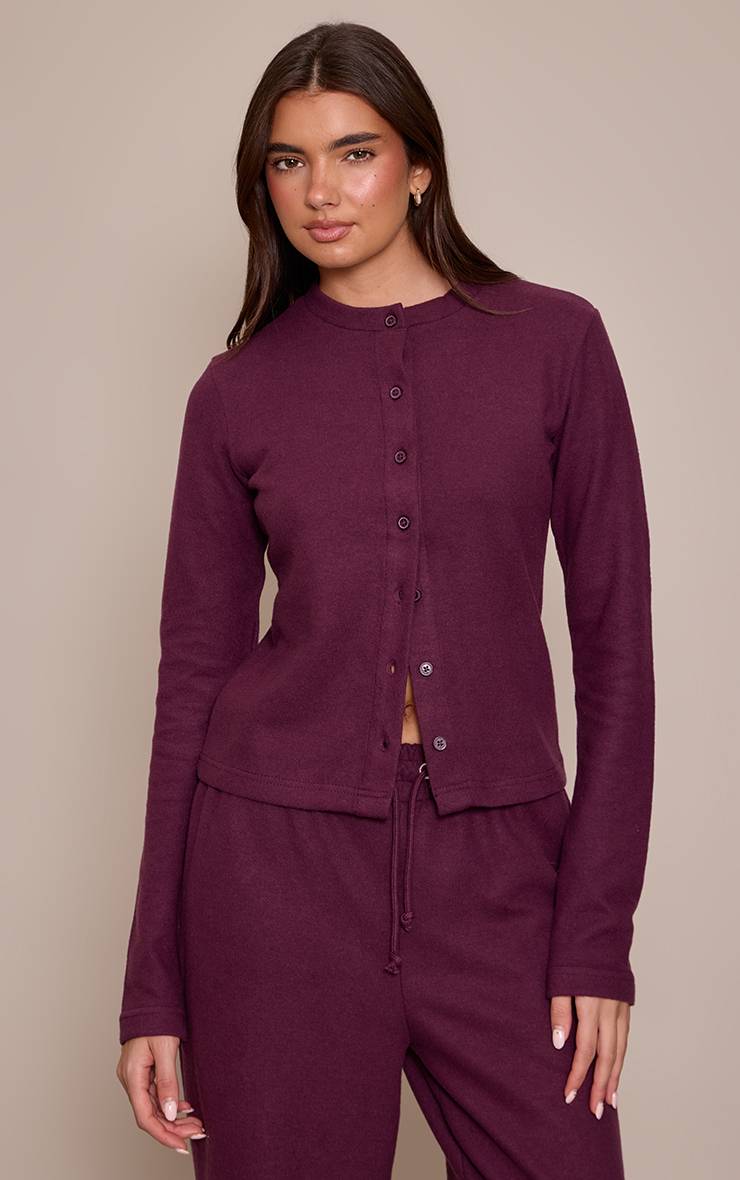 Dark Plum Haut Boutonné À Rayures Toucher Doux