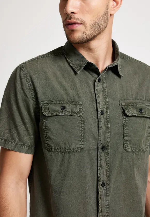 Hemd in Washedoptik - mud green