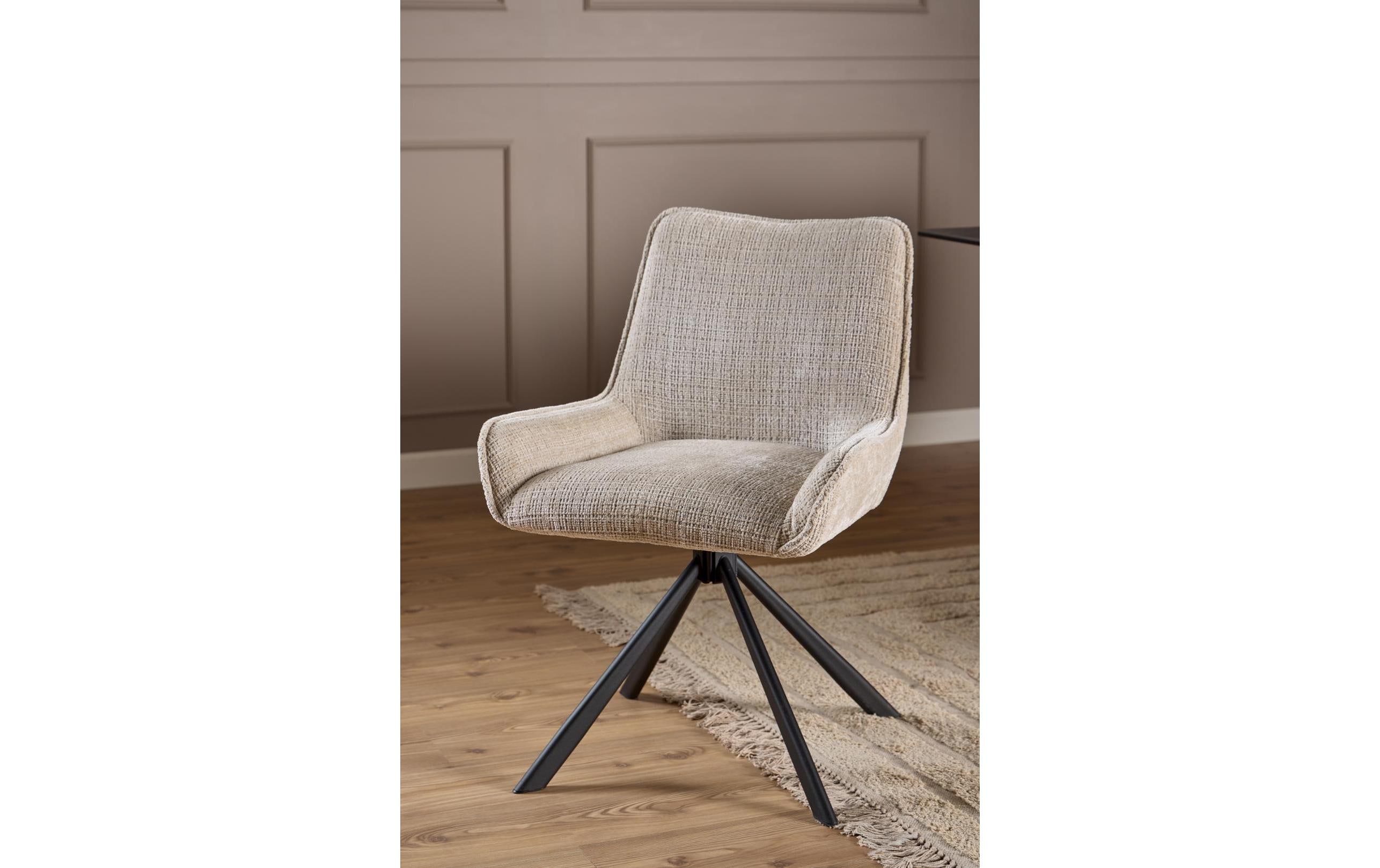 Stuhl Eddie 2 Stück, Beige<br>Esszimmerstuhl mit Chenille-Bezug