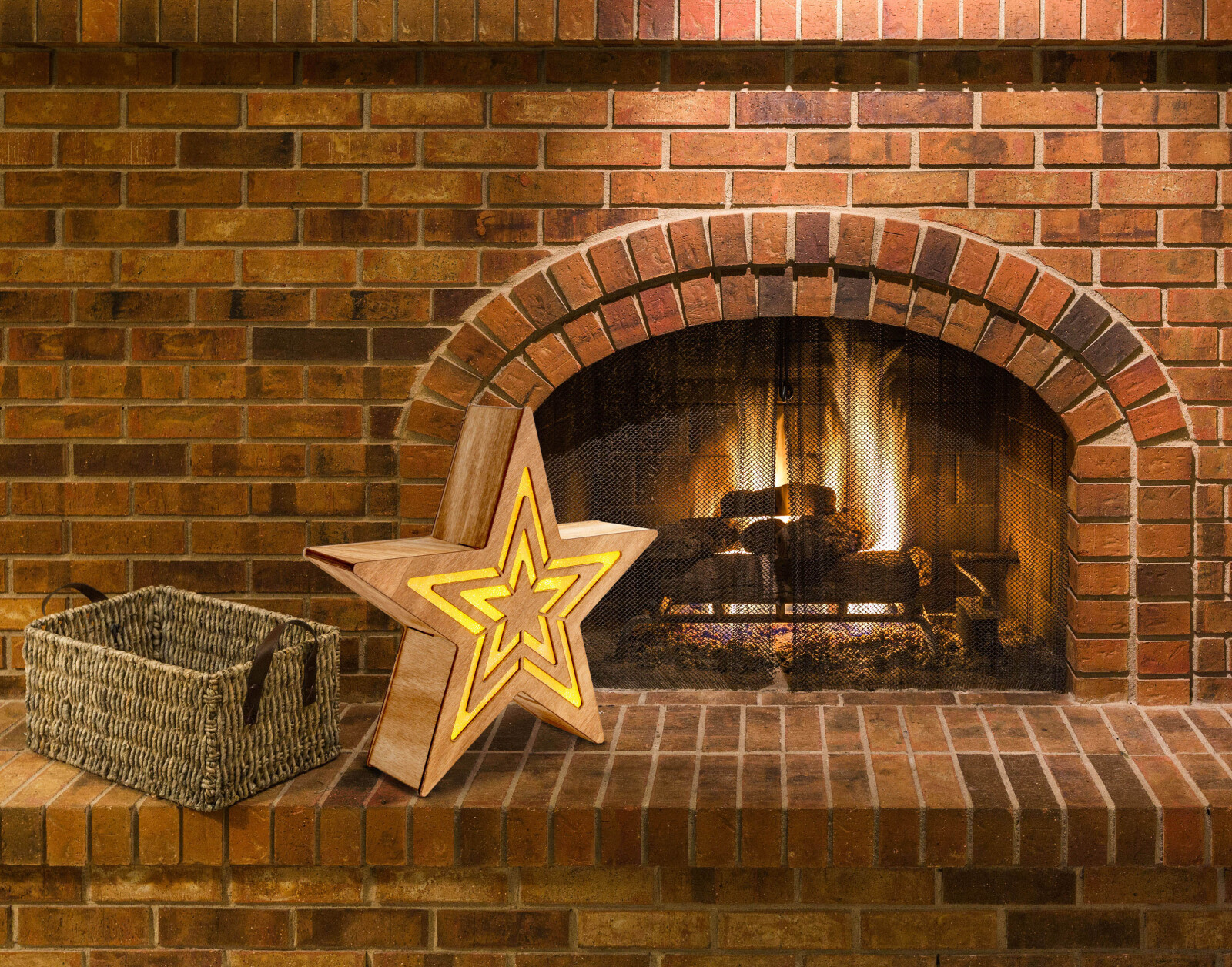 LED-Weihnachtsdeko STERN - natur - Holz - mit Timer