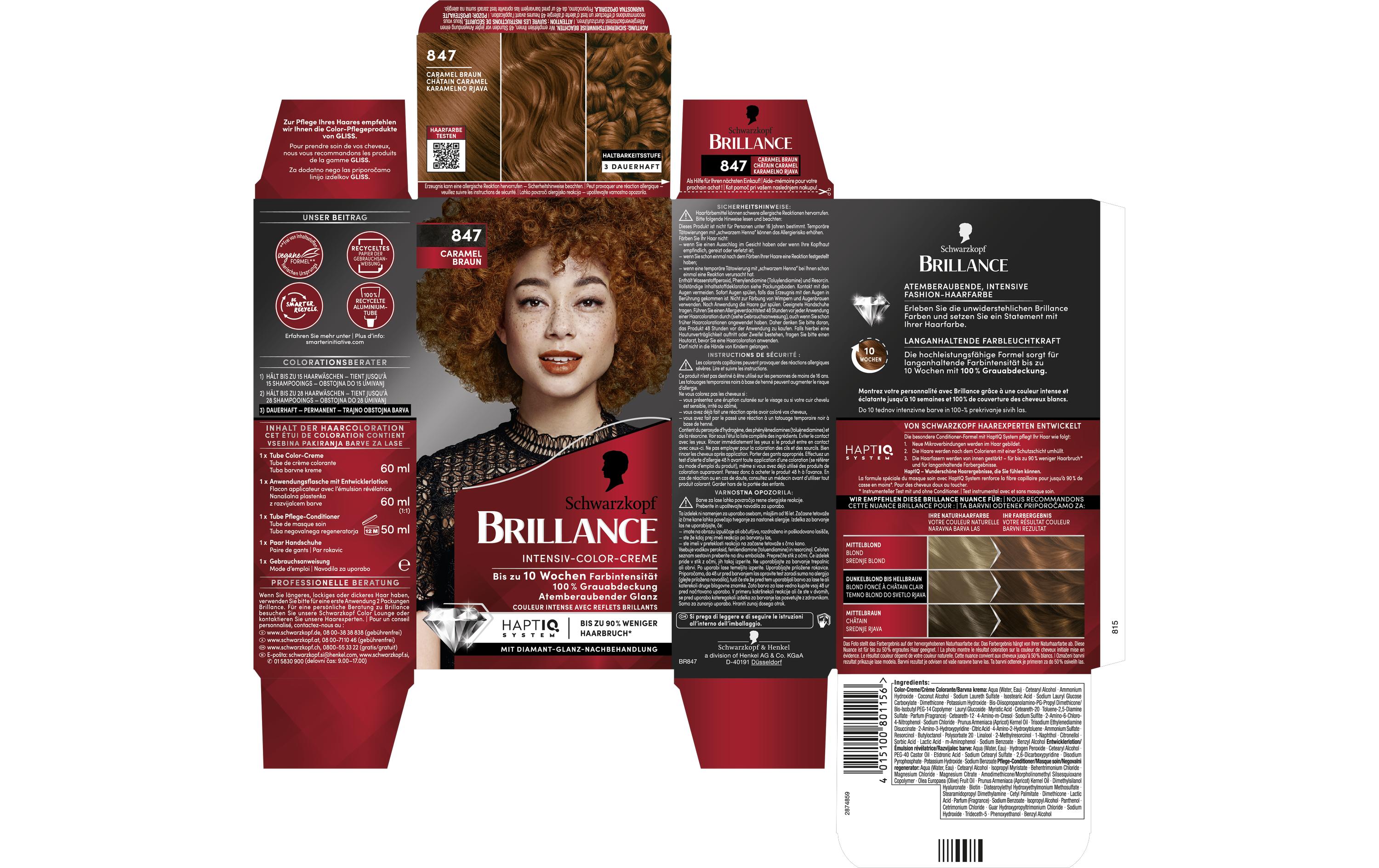 Haarcoloration 847 Caramel BraunAtemberaubende, intensive Fashion-Haarfarbe