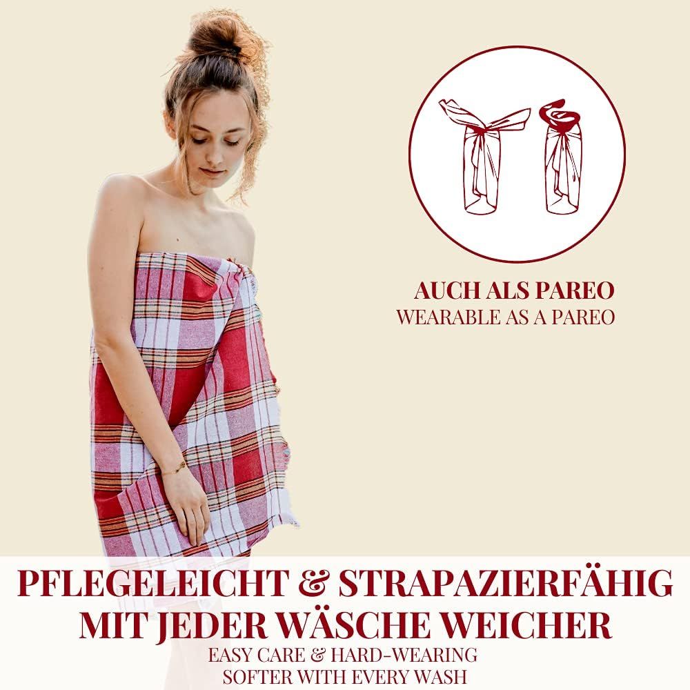 Carenesse Hamamtuch Classic Doppelpack Karo rot, 80 x 170 cm