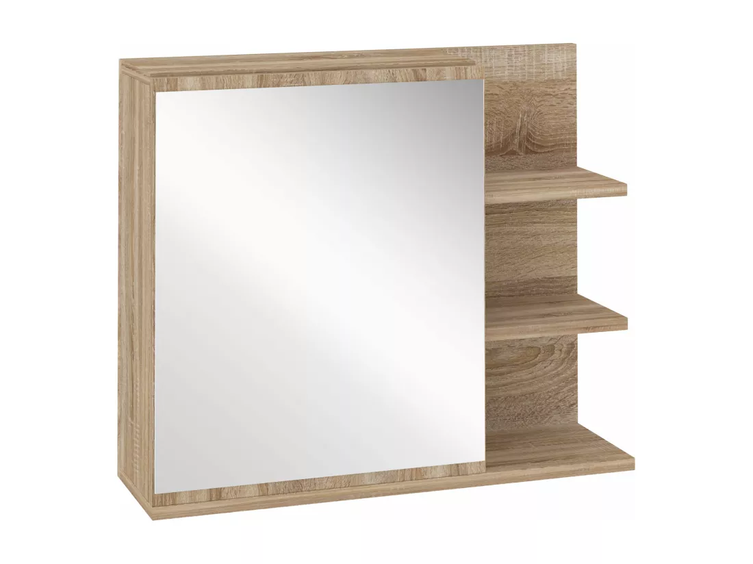 Armoire miroir de salle de bain avec étagère - 3 étagères latérales - kit installation murale fourni - panneaux particules aspect chêne clair
