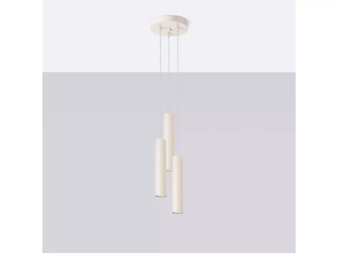 Lampe à suspension Lagos grenier en acier - 3 sources lumineuses - L.19,5 x H.108 cm - beige