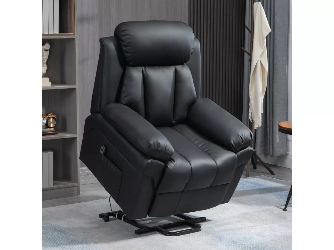 Fauteuil releveur inclinable avec repose-pied ajustable - fauteuil de relaxation électrique - revêtement synthétique noir