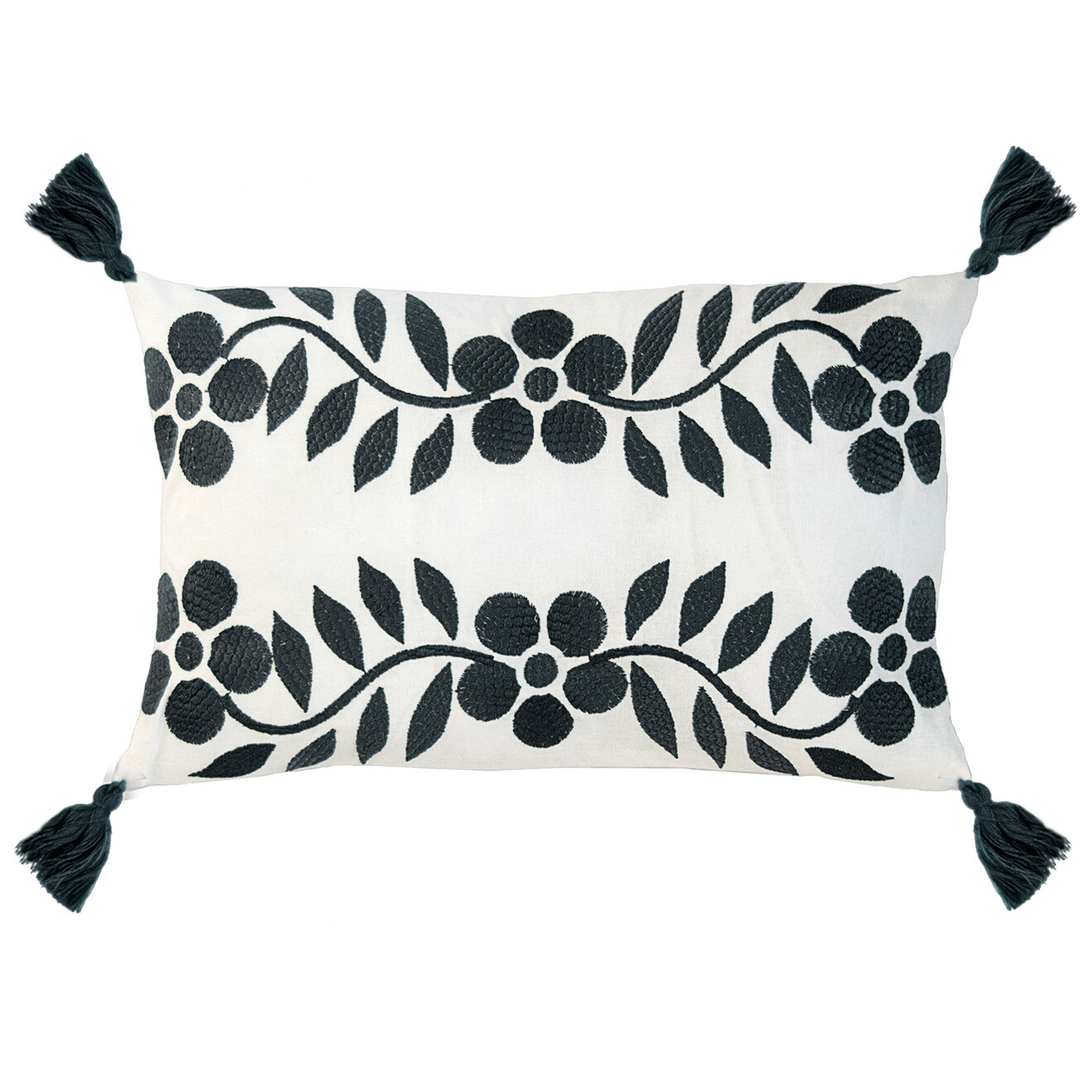 Febronie Housse de coussin Matisse brodée noire - 50x30 cm