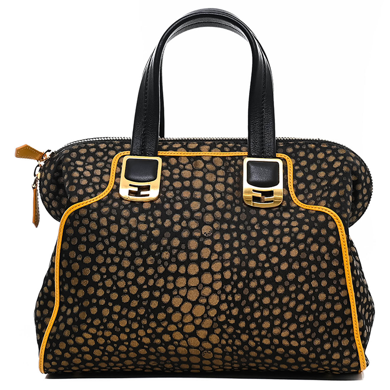 Fendi Sac à main en Toile Bicolore & Cuir noir - Très bon état - L.30 cm