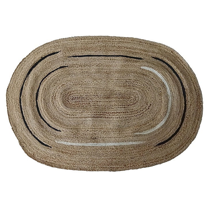 Tapis jute et coton ovale imprimé blanc L.170 x l.120 cm