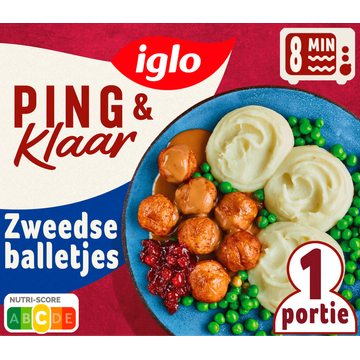 Iglo Ping & Klaar Zweedse Balletjes met aardappelpuree, erwten en rode bosbessencoulis 400 g