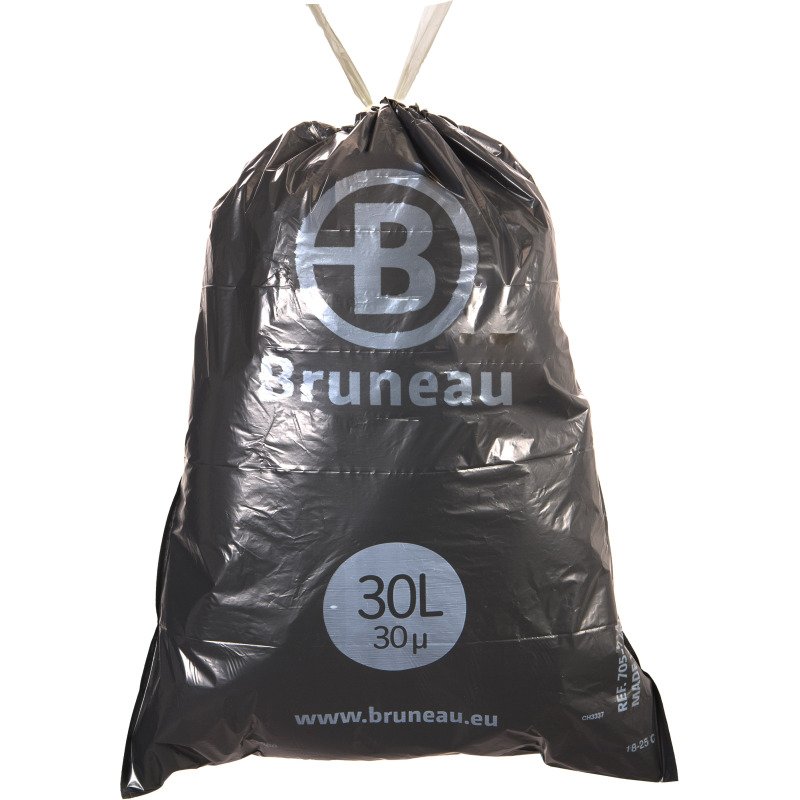 Sac poubelle 30 litres Qualité supérieure à liens coulissants Bruneau gris - 100 sacs