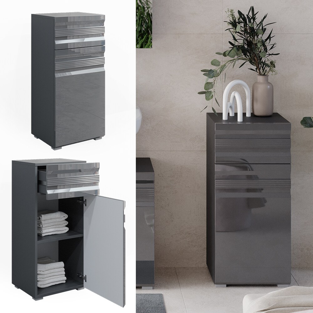 VICCO Badschrank FREDDY anthrazit hochglanz Badezimmer Badregal Midischrank