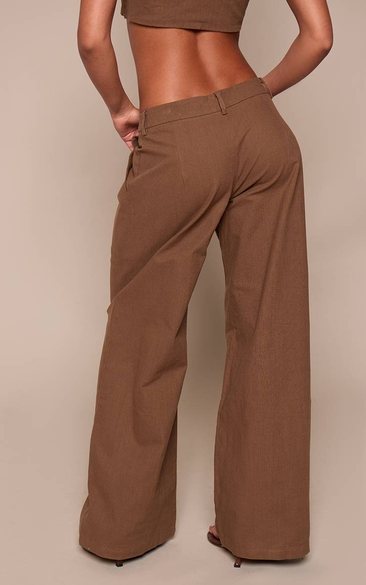 Marron Foncé Ensemble Coordonné Pantalon Tailleur Aspect Lin
